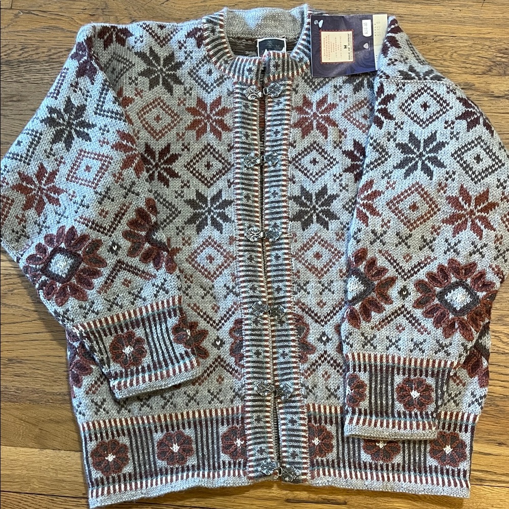 Dale of Norway Vintage Nordic Pattern Cardigan Sweater - Rust & Brown Tones NWT